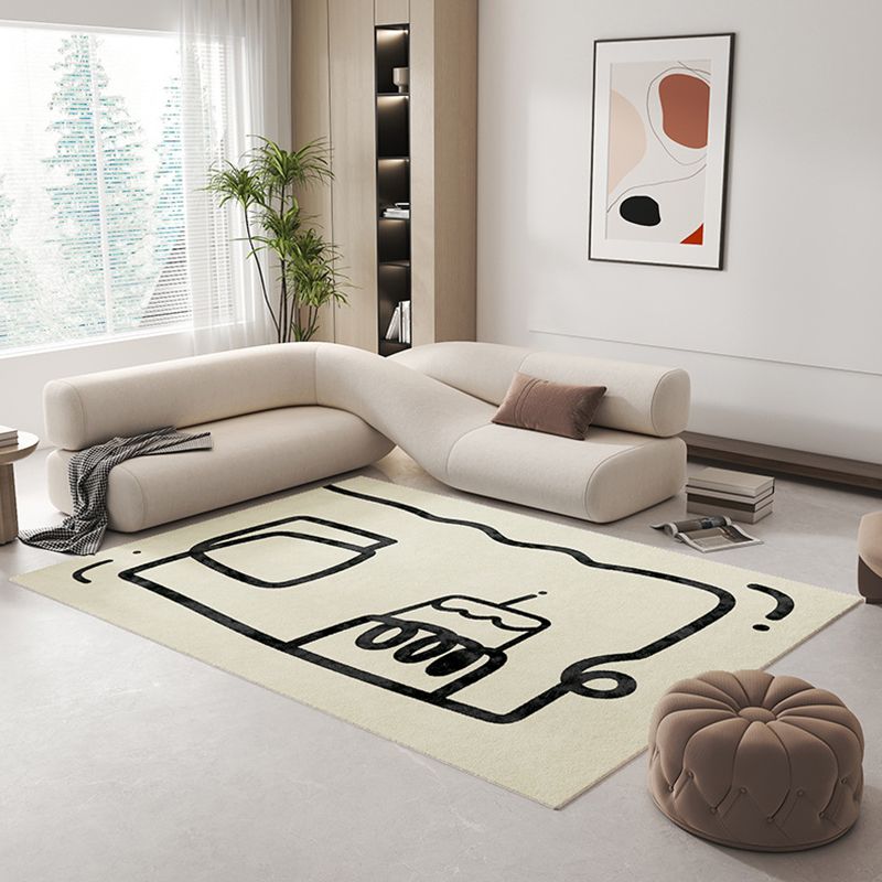Beige Casual Rug Polyester Line Area Rug Stain Resistant Rug for Home Decor