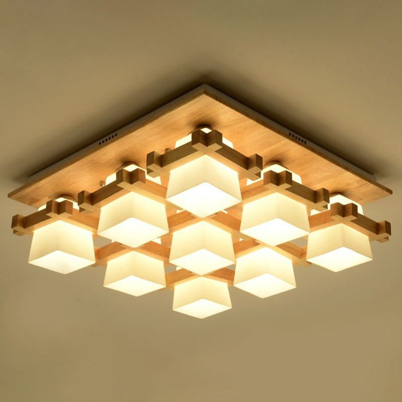 Vérification près du plafond Light Nordic Milk Glass Wood Mont Semi Flush Mount pour salle à manger
