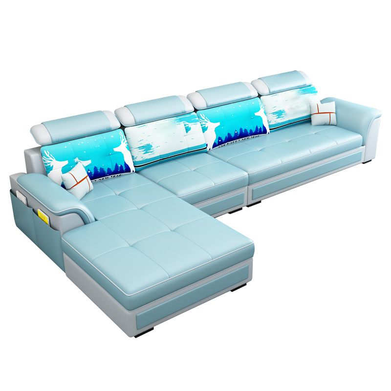 Left Facing Sofa Faux Leather/Linen Blend L-shape Sectionals with Chaise