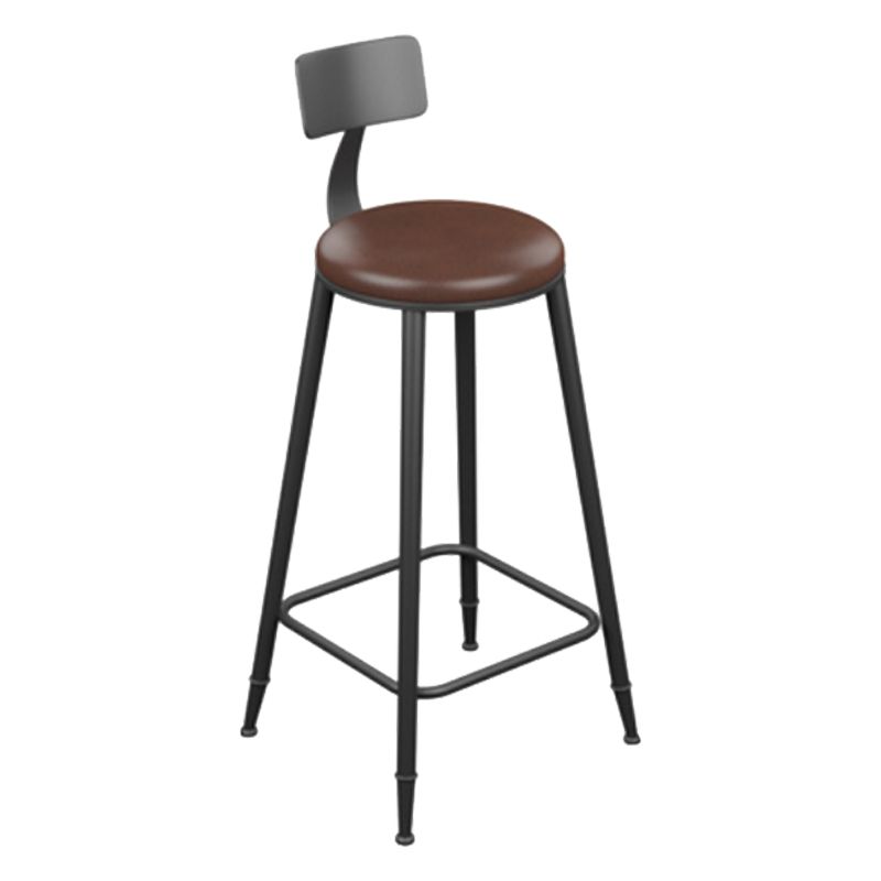 Industrial Armless Counter Stool Steel Cafe Bar Stool with Leather Cushion and Pedal