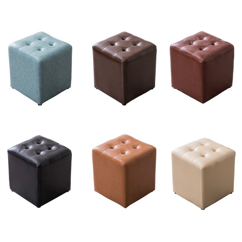 Water Resistant Cube Ottoman Square Mid-Century Modern Genuine Leather Ottoman