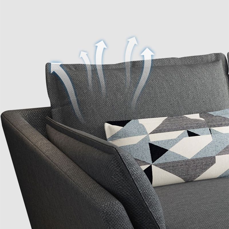 Linen Blend L-Shape Sectional with Pillows Back for Living Room