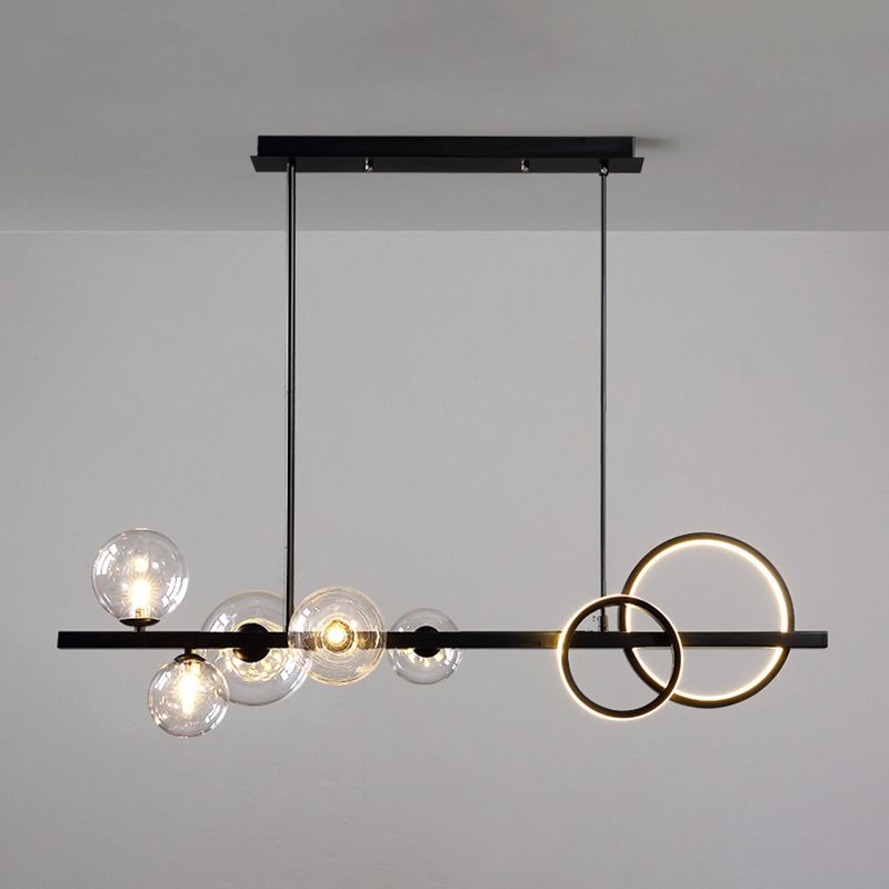 Light Light Modern Pendant Lighting Sphérique Hanging Island Lights avec une teinte en verre transparent