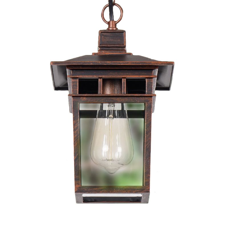 Industrial Lantern Hanging Lighting Metal and Clear Glass 1 Light Black/Bronze/Gold Outdoor Pendant Lamp for Porch