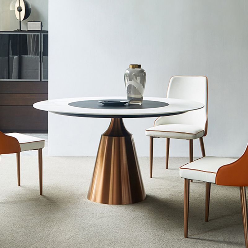 Glam Dining Round Table Sintered Stone Table with Metal Legs for Home