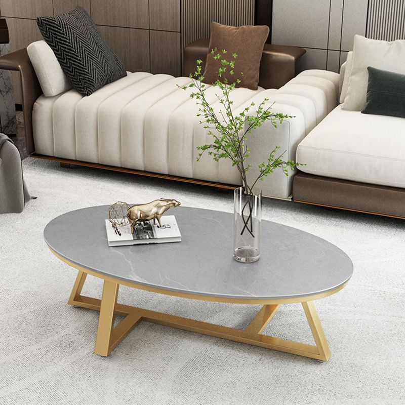 Cross Legs Coffee Table Slate Oval Coffee Table for Living Room