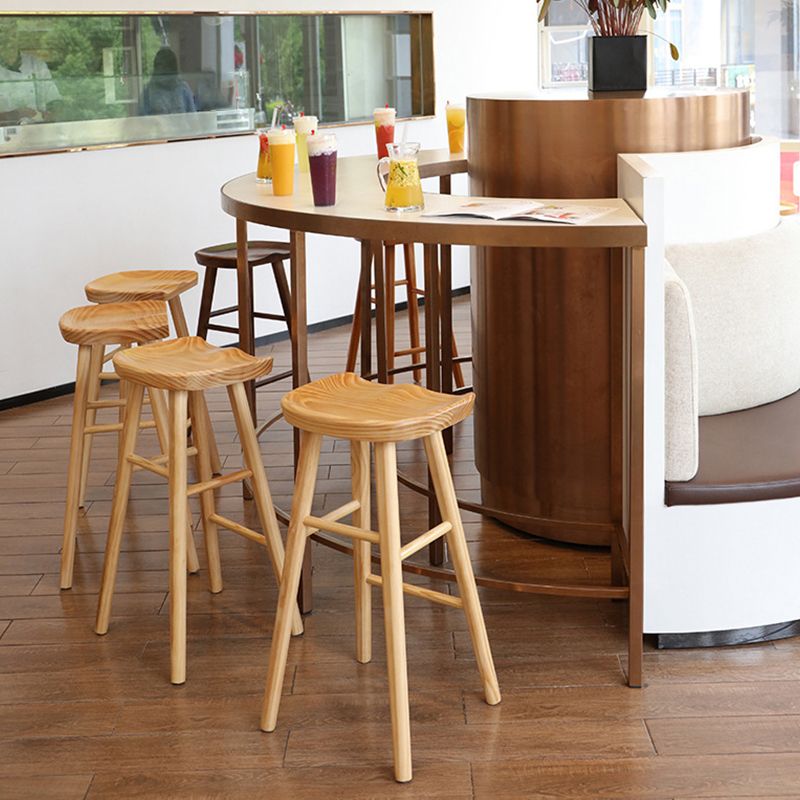 Contemporary Backless Contoured Seat Solid Wood Bar Stool with Footrest