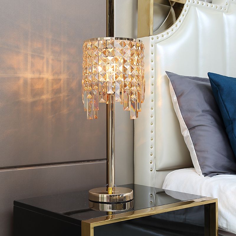 Contemporary Cylinder Task Light Amber / Clear Crystal 1 Bulbe Dining Salle Small Desk Lampe