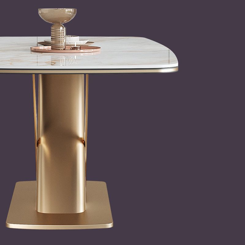 Stone Top Dining Table Traditional Luxury Rectangle Dining Table with Pedestal Base
