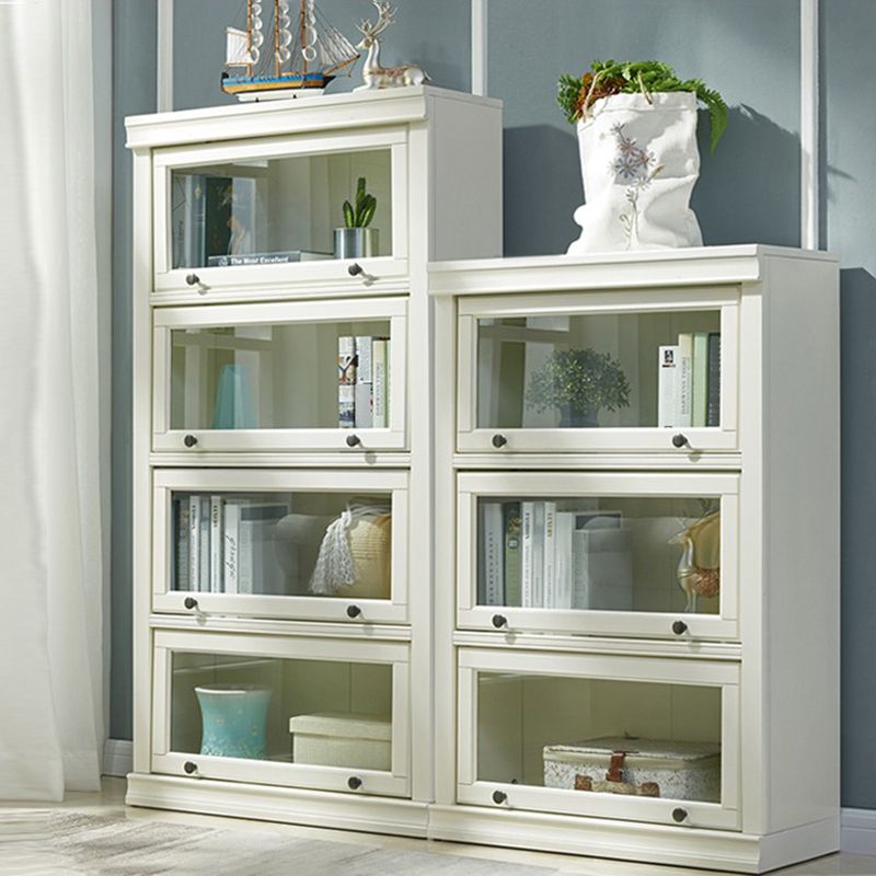 Urban Oak Wood Standard Bookcase White Vertical Bookshelf with Glass Doors