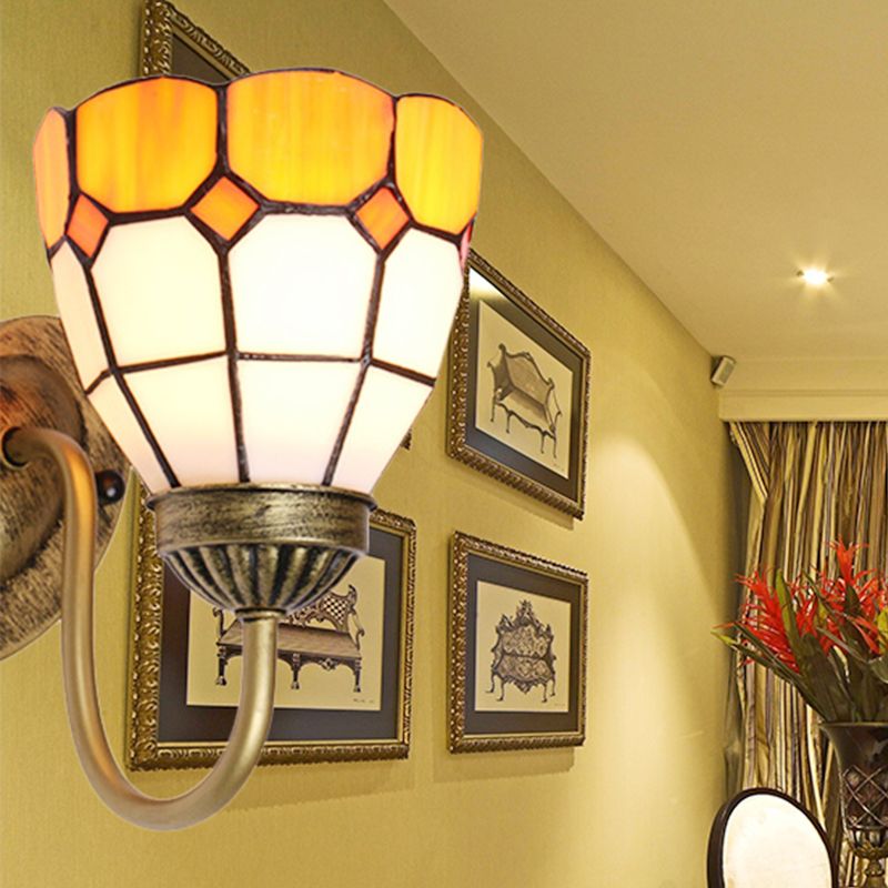 Dome Wall Mount Light Baroque Yellow Glass 1 Head White/Blue/Antique Brass Sconce Light for Hallway