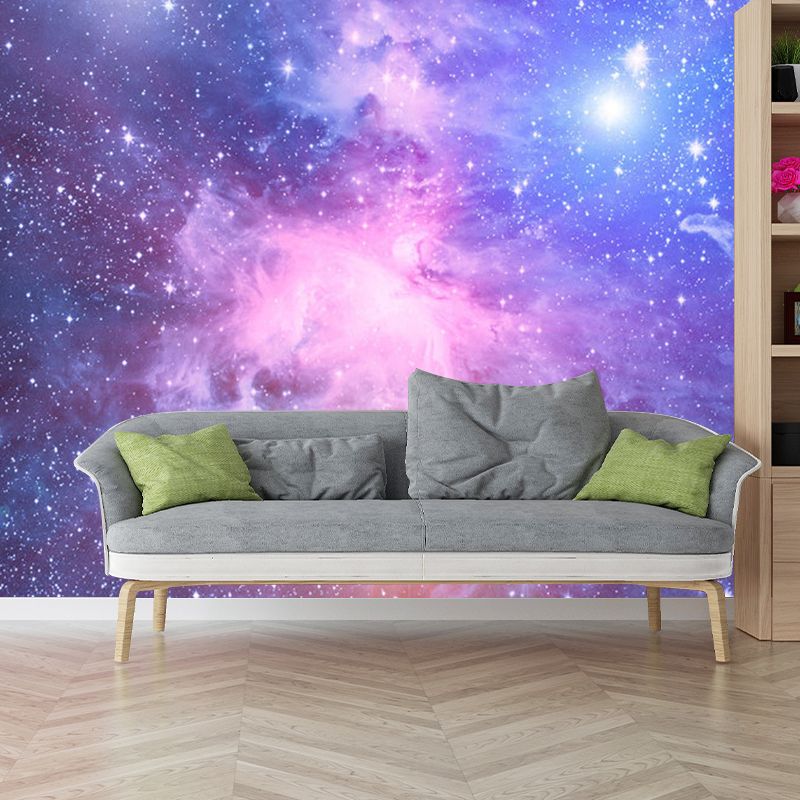 Modern Nebula Wall Mural Decal for Ceiling Decoration, Customized Size Wall Art in Blue and Purple
