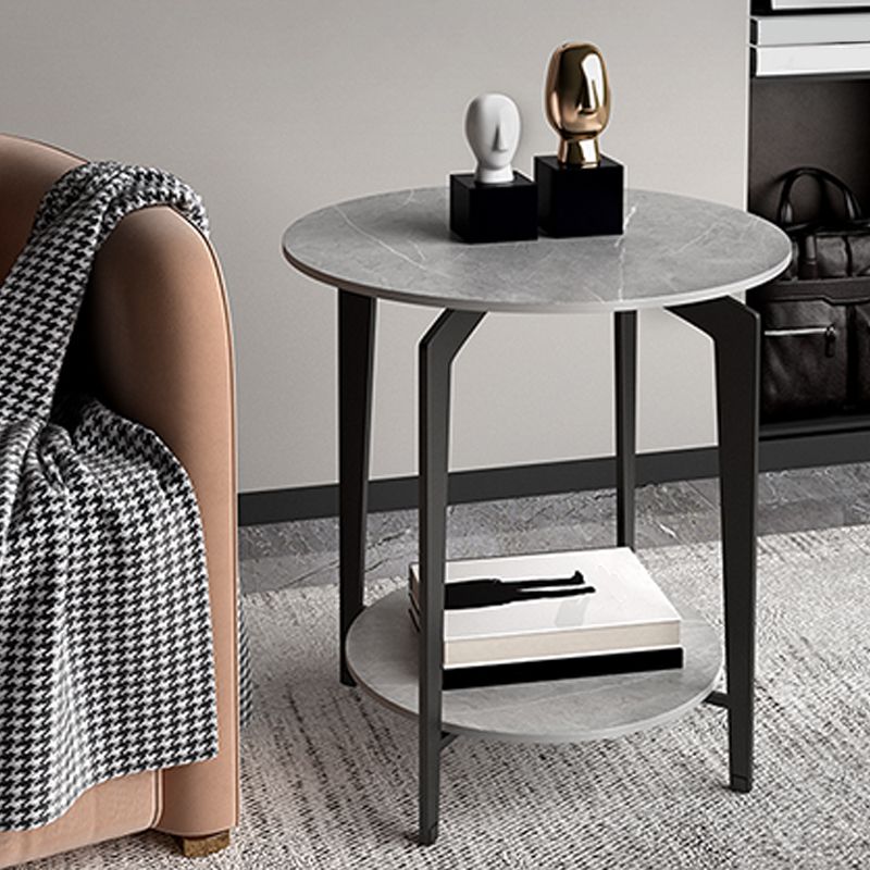 Minimalist Round Corner Table Slate 4 Legs Sofa Side Table with Storage