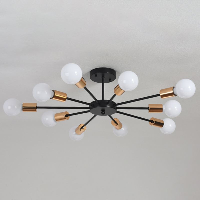 Blootgestelde metalen semi-gemonteerde verlichting Loft-stijl woonkamer semi-inbouwlamp in zwart