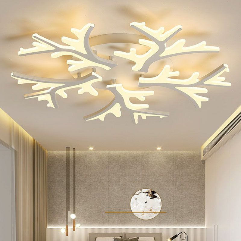 White Snowflake Semi Flush Mount Lighting Minimalist Acrylic LED Flush Mount Fixture for Living Room