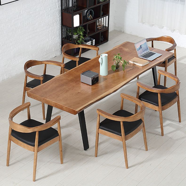 Solid Wood Top Dining Table Modern Rectangle Table with 4 Legs