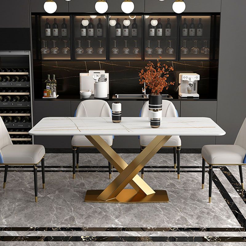 Luxury Dining Room Dinner Table Stone Rectangle Pedestal Dining Table