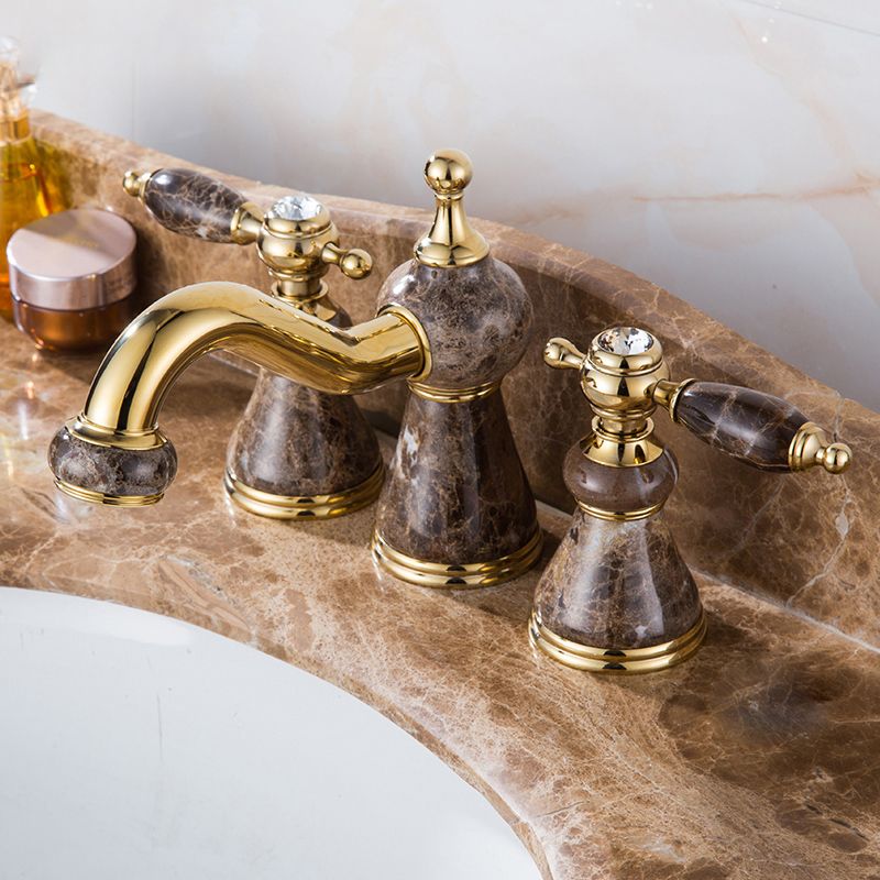 Widespread Bathroom Faucet Low Arc 3 Holes Lever Handles Faucet