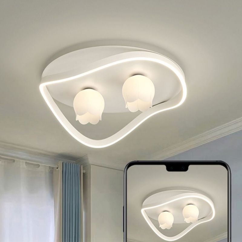 LED Modern Metal Flush Mount Linear Shape Ceiling Light with Plastic Shade for Living Room
