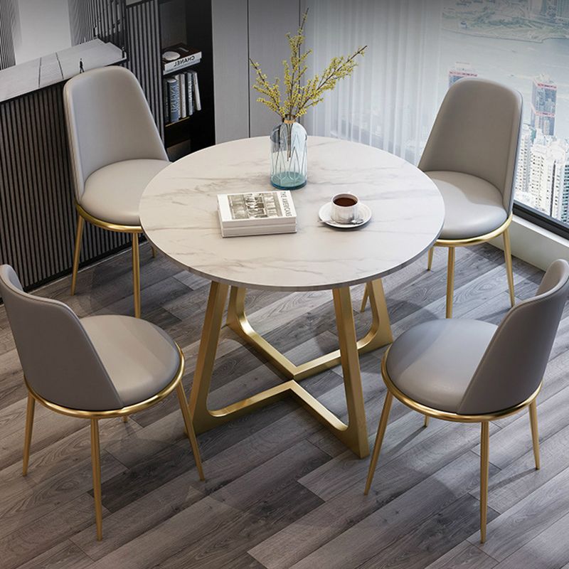 Moderner Stil Sintered Stone Esstisch runder Tisch mit doppelter Sockelbasis