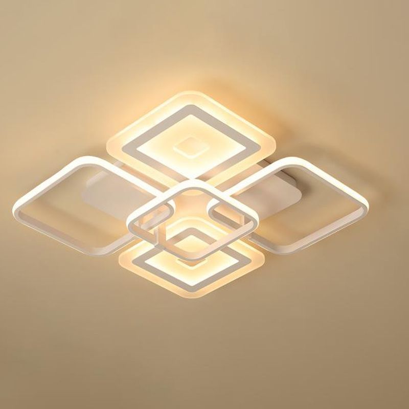 Weißes Quadrat Semi Flush Mount Minimalism 5 Köpfe Acryldecke montiert in warmem/weißem Licht