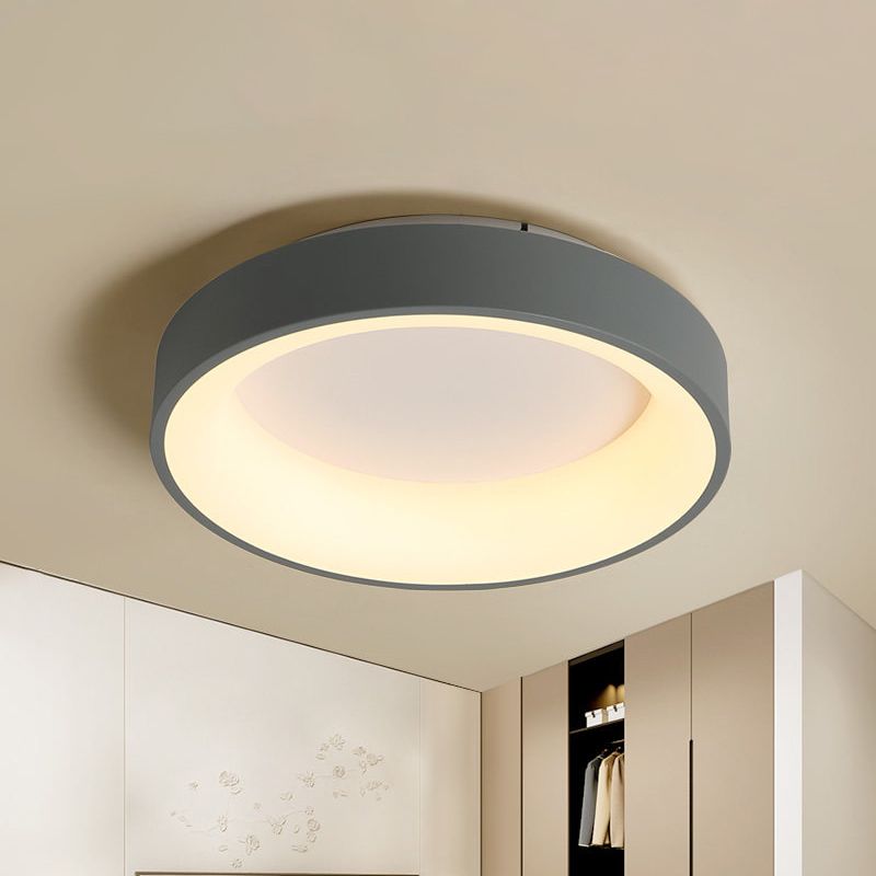 Round Flush Mount Recessed Lighting Simple Acrylic White/Grey 16/19.5 Inch W LED Ceiling Fixture with Hollow Design, Warm/White Light