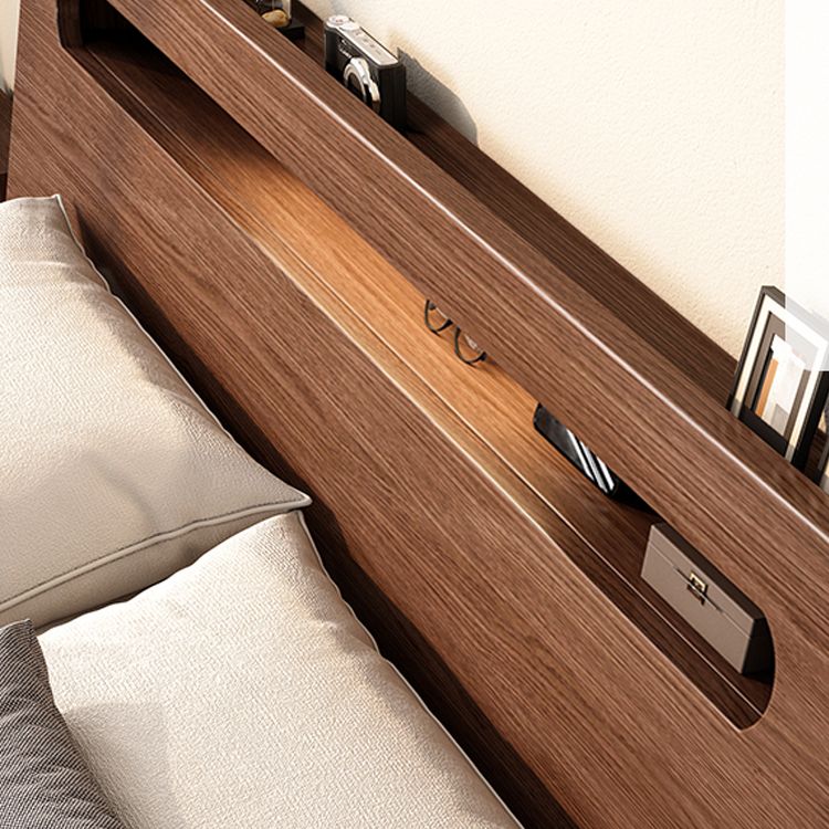 Modern 31.49" H Solid Wood Standard Bed in Brown with Rectangle Headboard