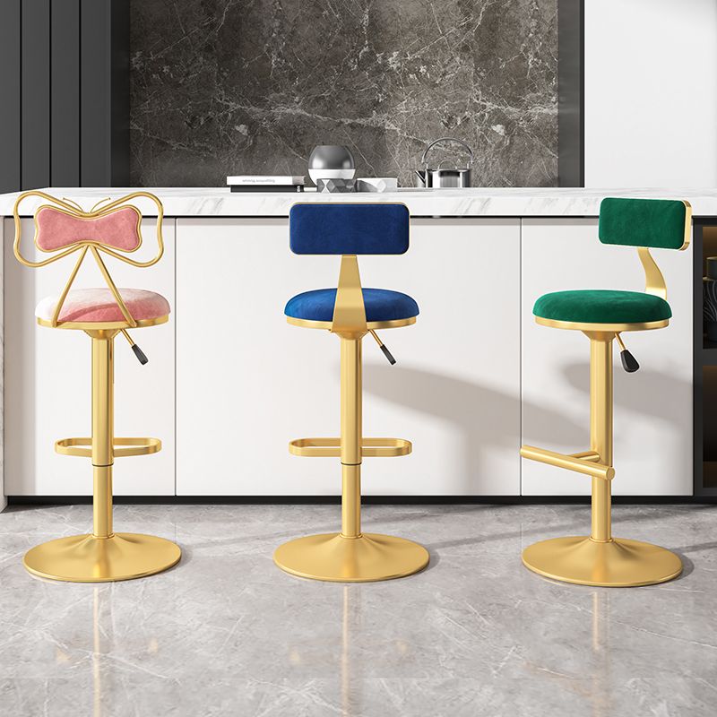 Glam Rotatable Backrest Counter Stool Steel Kitchen Bar Stool with Cushion and Pedal