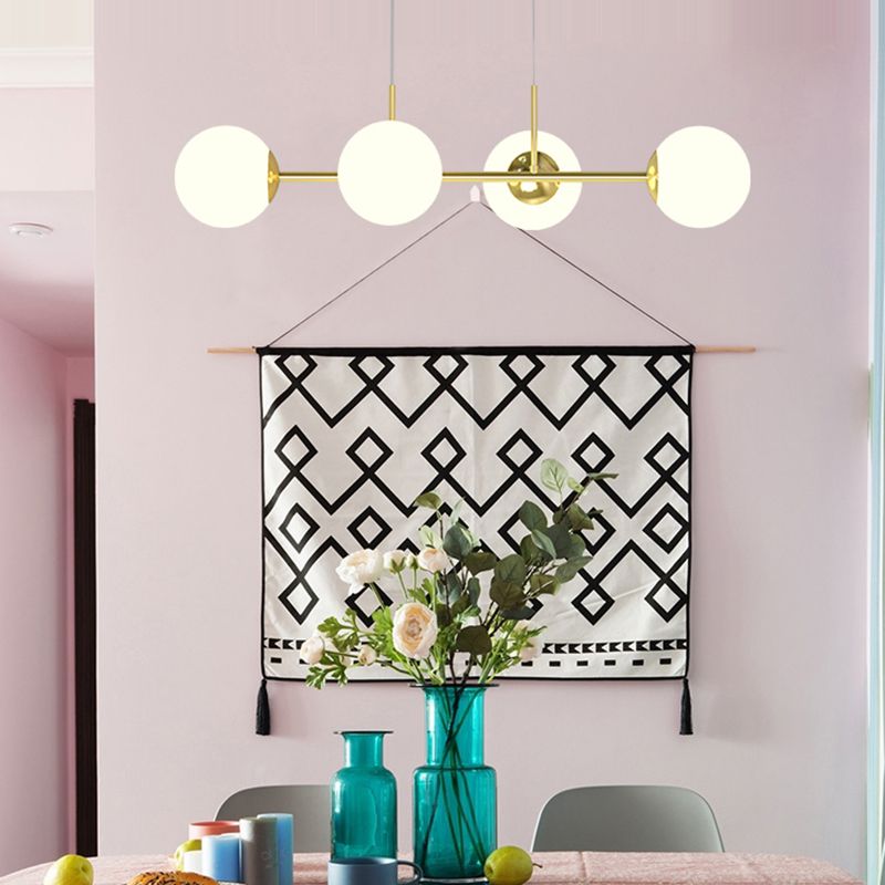 Nordic Round Island Lighting Fixture Glass Dinning Room Island Ceiling Light in Gold