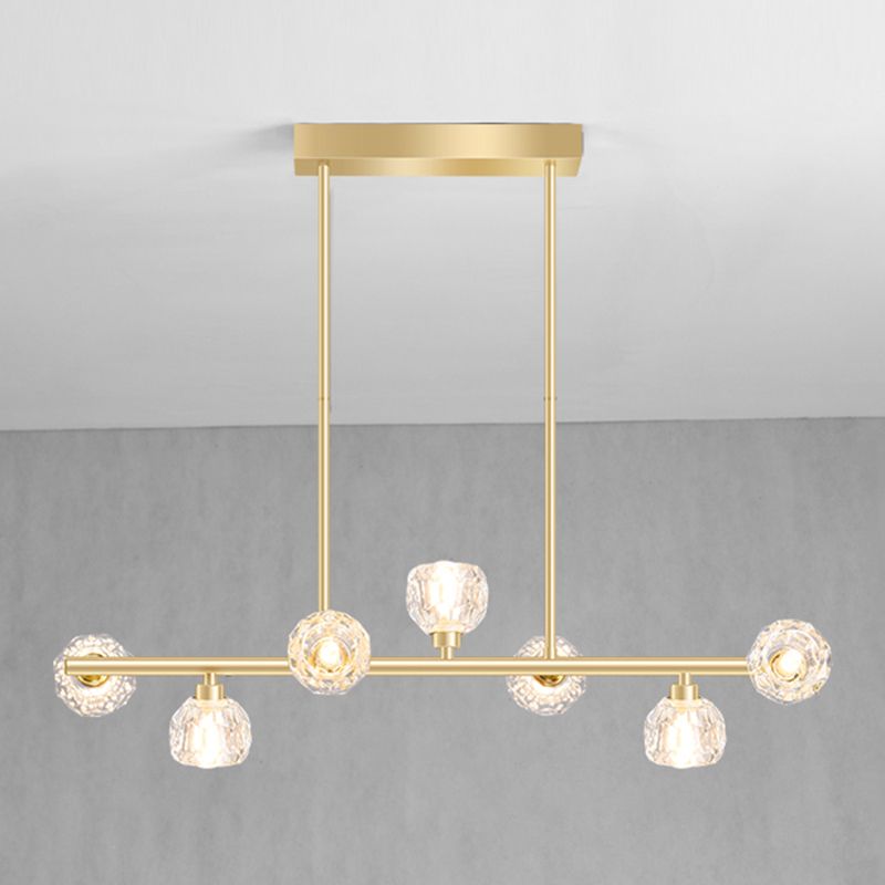 Gold Linear Island Pendant Chandelier Contemporary Crystal Pendant Lighting for Kitchen