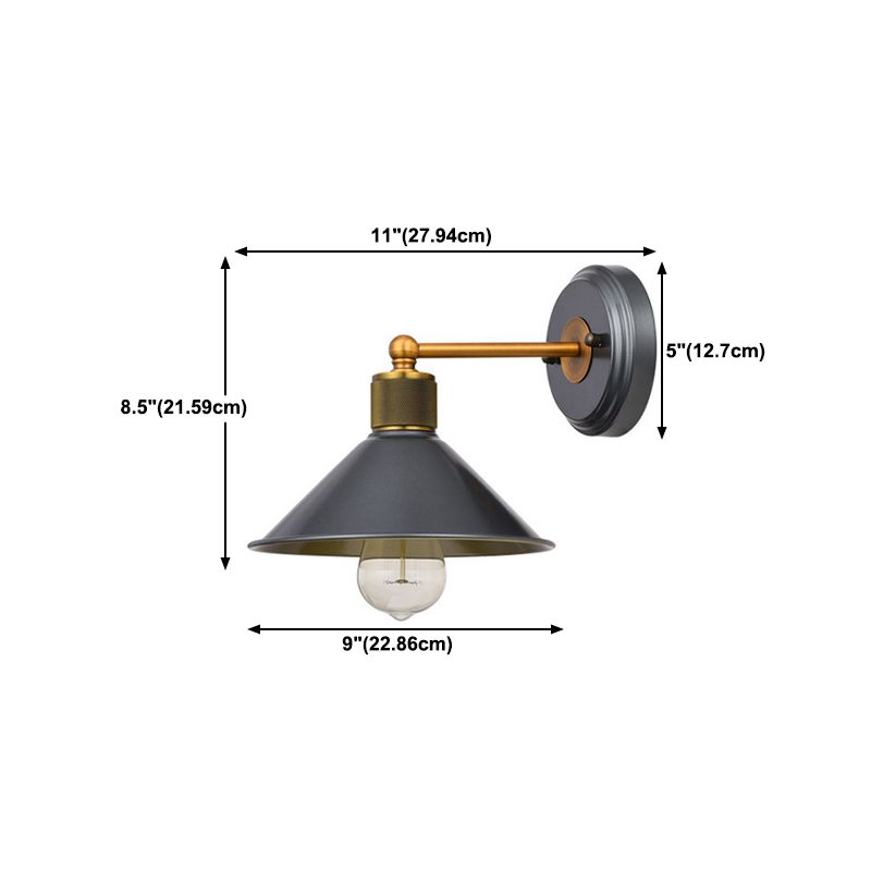 Industrial Style Cone Shape Wall Sconce Metal 1 Light Sconces in Grey for Balcony