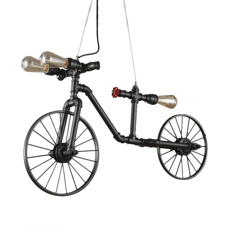Iluminación colgante en forma de bicicleta de bronce estilo de metal antiguo 3 luces de techo interior con diseño de tubería