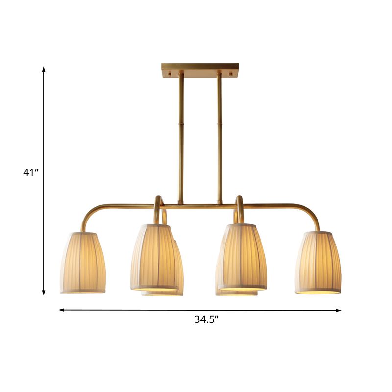 3/6 Bulbs Hanging Chandelier Rural Dress Shaped Pleated Fabric Pendant Ceiling Light in Gold over Dining Table