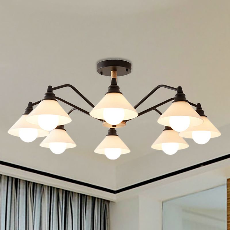 Pyramid Living Room Chandelier Metal 8 Lights Modern Hanging Lights in Black/Green/Grey