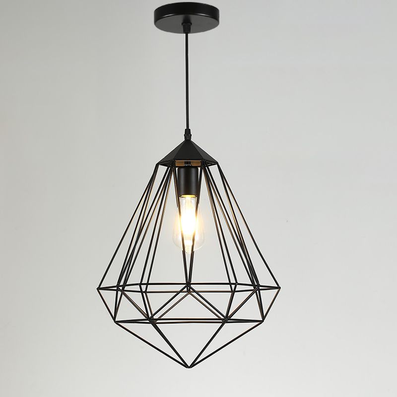 Iron Wire Cage Shade Pendant Lamp Loft Style 1 Head Restaurant Hanging Light Fixture
