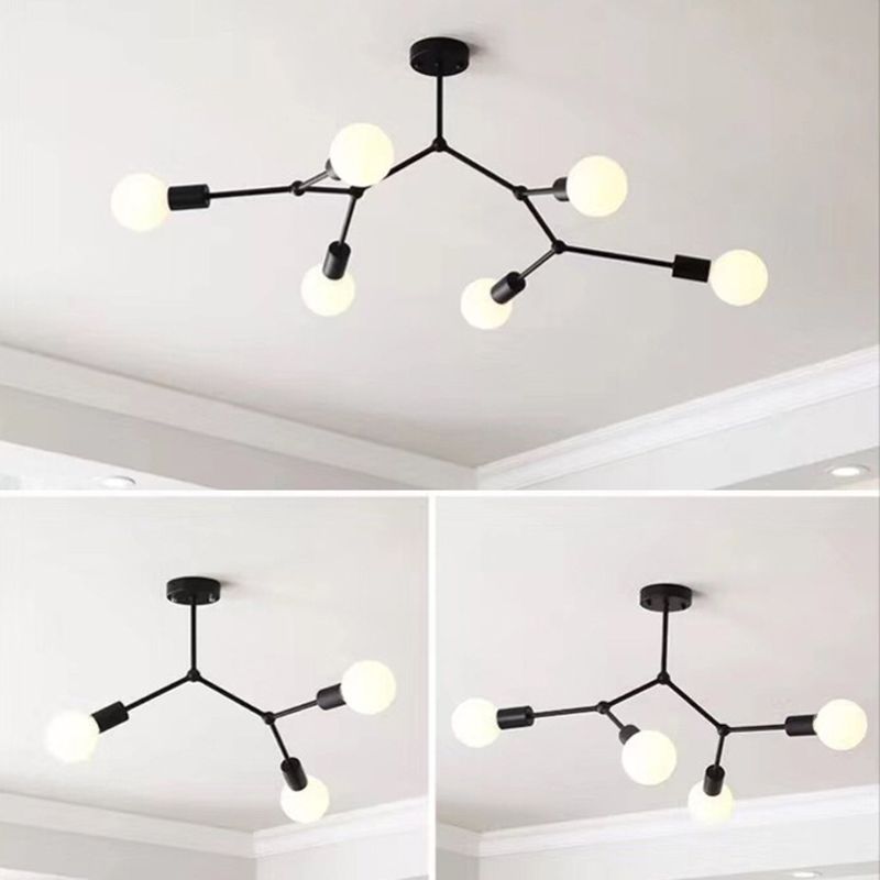 Diseño molecular de 6 luces Candelera de metal Ligero Estilo industrial Colgante de iluminación de bombilla abierta para sala de estar de dormitorio