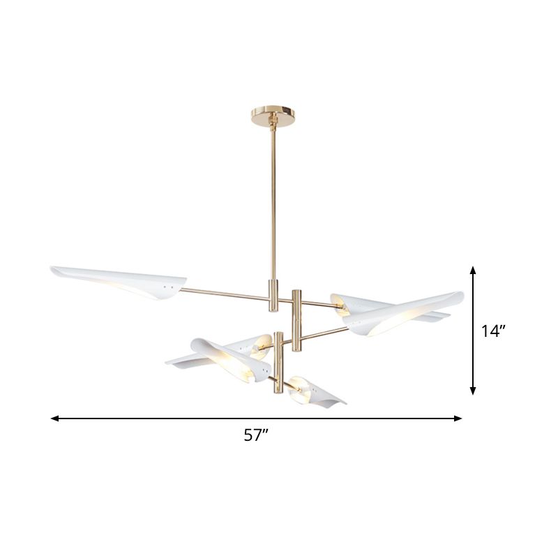 Lumière de pendentif en forme de plume métallique simple lampe à lustre blanche simple à 8 légers pour le salon