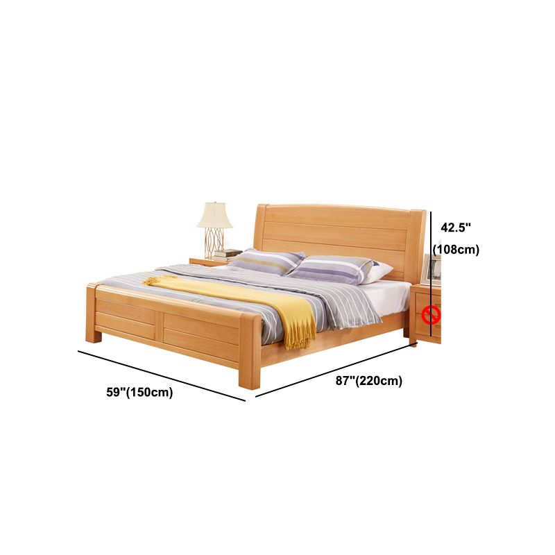 Scandinavian Beech Wood Bed with Legs and Sleigh Headboard in Natural