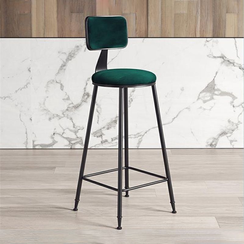 Contemporary Counter Bar Stool Backrest Velvet Bar Stool with Footrest, Iron Base