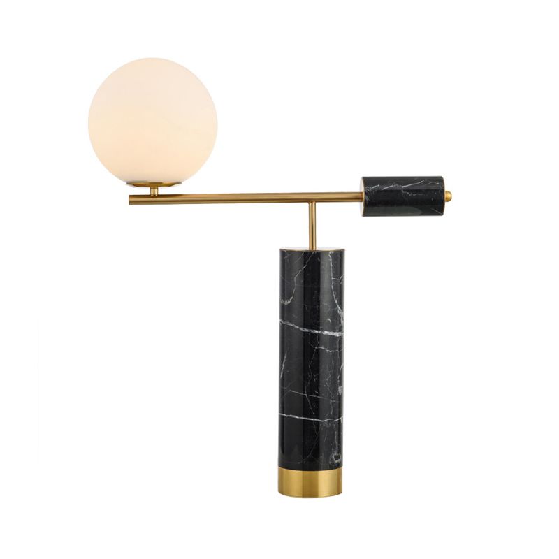 Mini Globe Opaline Glass Table Lampad Designer Black Nero Light With Marble Column