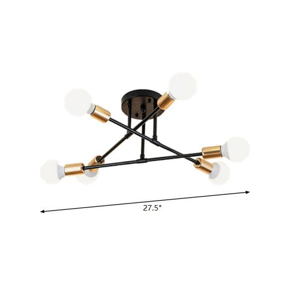 Plafonnier Semi-encastré à lignes croisées en métal nordique, 6 lumières, noir/blanc, luminaire de plafond pour chambre à coucher