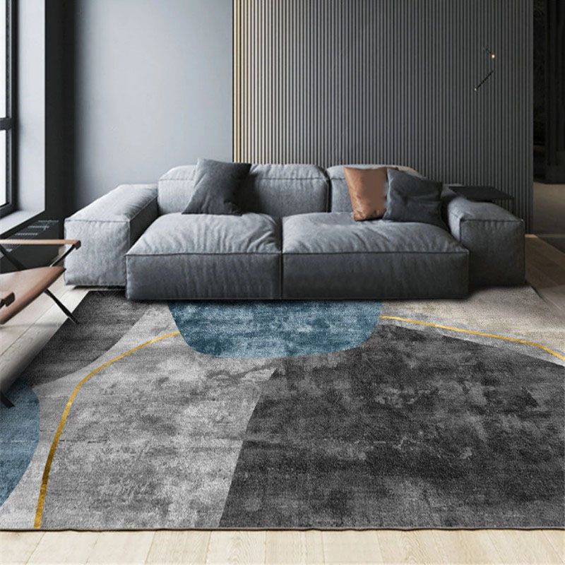 Dark Grey Rug Polyester Striped Indoor Rug Stain Resistant Rug for Living Room