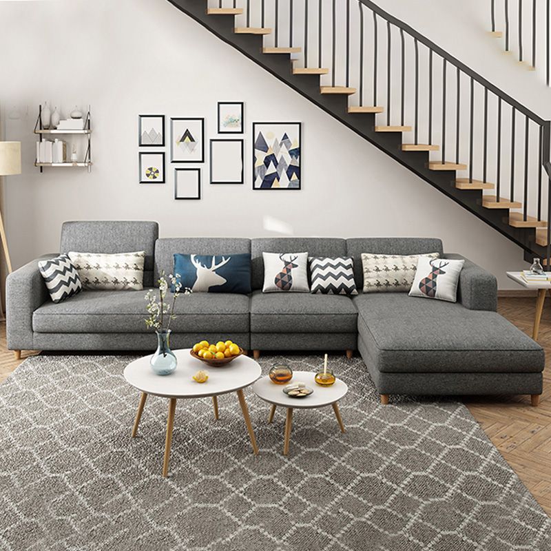129.92" L Linen Washable Sectional Square Arm Sectional for Living Room