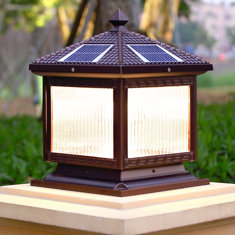 Contemporary Pillar Lighting Fixture Creative LED Solar Lamp for Garden