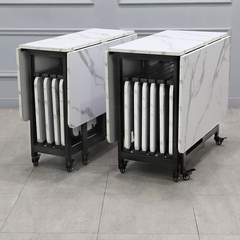 Contemporary Style Sintered Stone Dining Table with Removable Leaf and Trestle Base