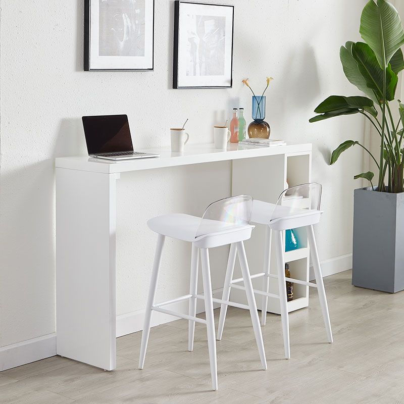 Contemporary Bar Dining Table Rectangle Wood Bar Table with Shelves in White