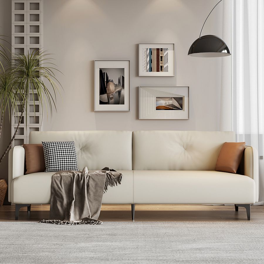 Tufted Square Arm Standard Modern Settee Couch in Orange/white