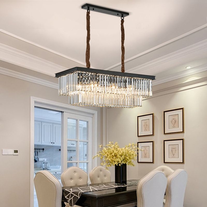 Minimalist Rectangular Island Light Fixture Crystal Living Room Island Chandelier