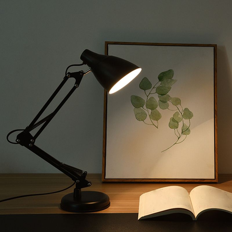 Nordic 1-Light Swing Arm Task Lampe Conical Light With Metal Shade for Study Room