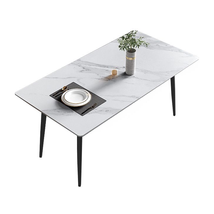 Modern Rectangle Stone Dining Table 4 Metal Legs for Dining Room